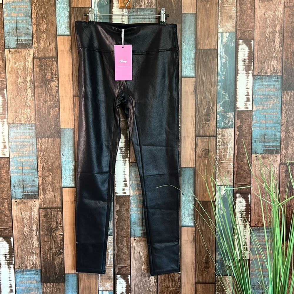 Ginasy black faux leather pleather ankle leggings